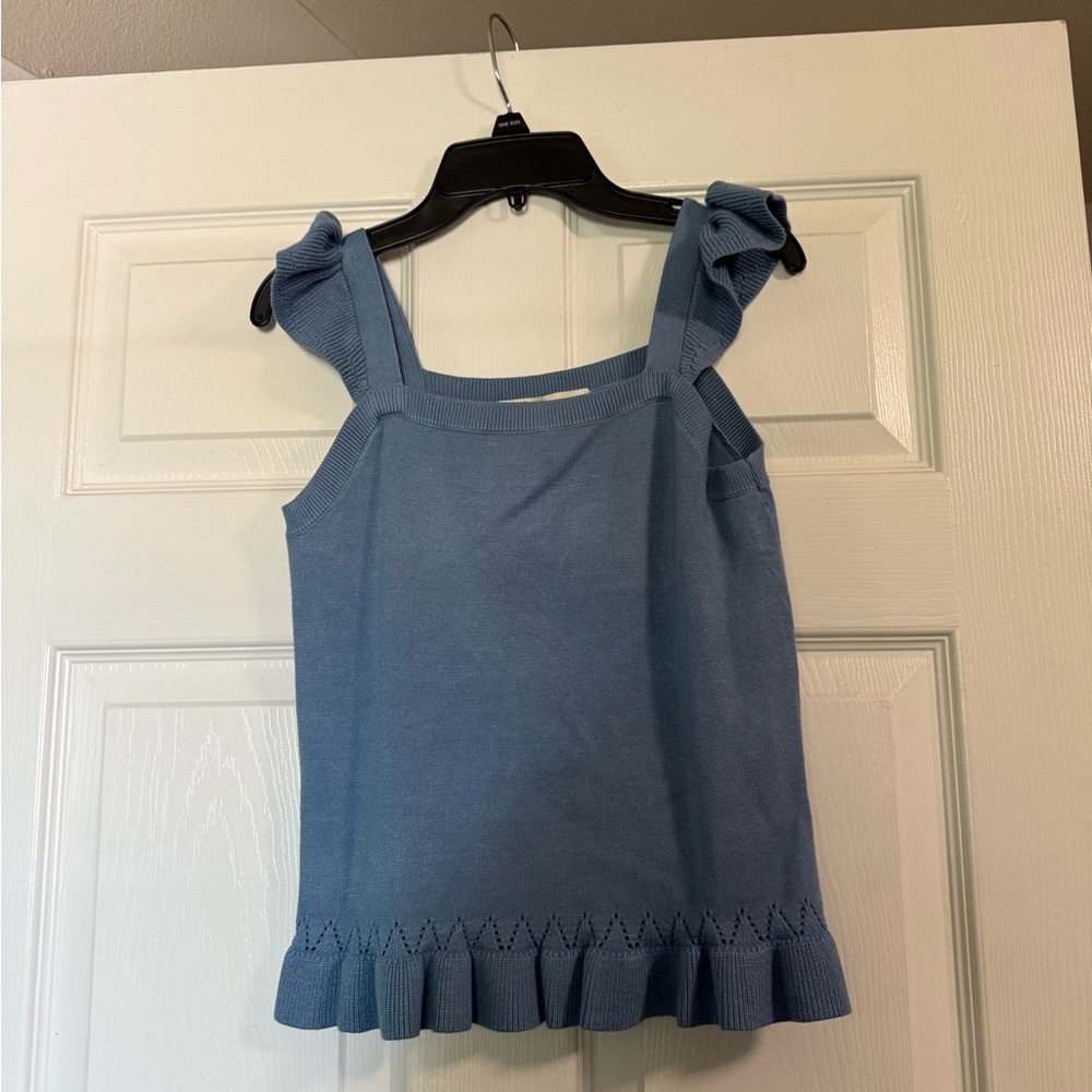 LOFT Blue Ruffle Trim Tank Top
